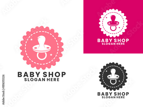 Baby pacifier with circle logo design vector template. baby shop logo design vector template