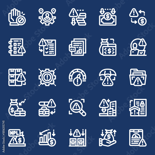 Collection of Finance Crisis Risk Icons - Business Solutions and Failure Prevention Symbols