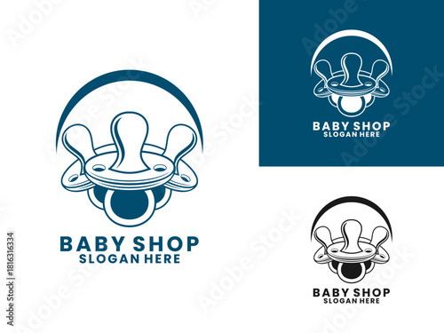 baby pacifier with sun logo design vector template. baby shop logo design vector template