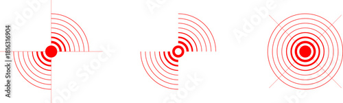 Pain point. Red concentric ripple circles Radial signal wave icon. Radar vector icons. Signal concentric circles. Sound wave background radio station signal. Sonar sound waves. Vector PNG or JPG