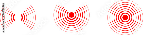 Pain point. Red concentric ripple circles Radial signal wave icon. Radar vector icons. Signal concentric circles. Sound wave background radio station signal. Sonar sound waves. Vector PNG or JPG