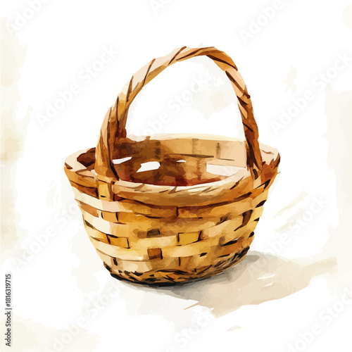 Watercolor_style_painting_of_a_basket_on_a_white_background, Hand-painted watercolor design, vectorized, painting style, vector set available in EPS format