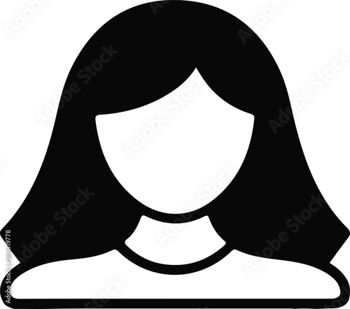 Female avatar icon with long hair silhouette, Minimal black silhouette of a female avatar with long hair, suitable for user profiles, apps, websites, and digital identification graphics.


