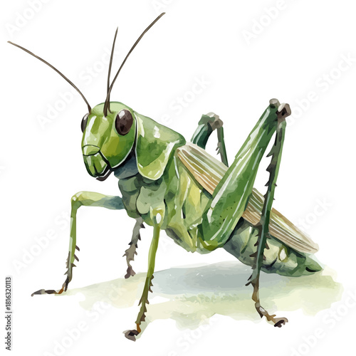 Watercolor_style_painting_of_a_cricket_on_a_white_background, Hand-painted watercolor design, vectorized, painting style, vector set available in EPS format