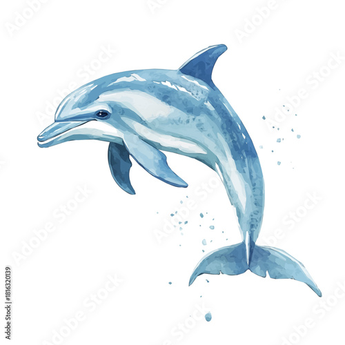 Watercolor_style_painting_of_a_dolphin_on_a_white_background, Hand-painted watercolor design, vectorized, painting style, vector set available in EPS format