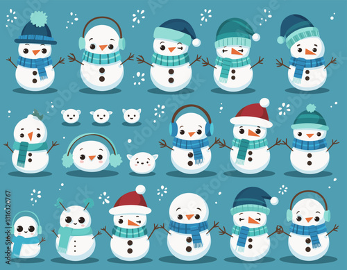 Cute Snowman Character Set – Winter Holiday Cartoon Collection