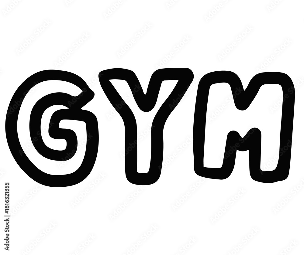 Obraz premium Hand drawn outline of GYM letters for font, typography, text, message, campaign badge, human, people, diet, exercise, sport, race, competition, activity, healthy lifestyle, hobbies, leisure
