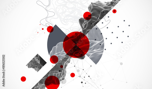 Abstract composition with wireframe art elements. Vector