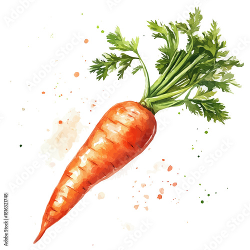 Watercolor_style_painting_of_fresh_carrot_on_a_white_Hand-painted watercolor design, vectorized, painting style, vector set available in EPS, simple design
