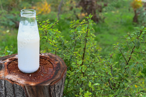 A glass jar with non-homogenized, whole milk