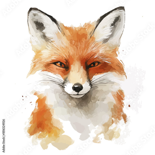 Watercolor_style_painting_of_hand_painted_fox_on_a_white, Simple Hand-painted watercolor style, vectorized, painting style, vector set available in EPS