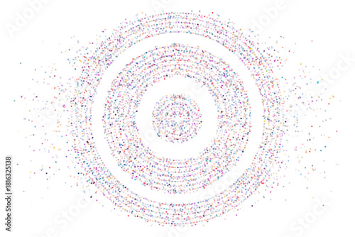 Colorful particles forming concentric rings with a soft scattered pattern, ideal for festive themes, celebration graphics, decorative backgrounds, and creative modern design