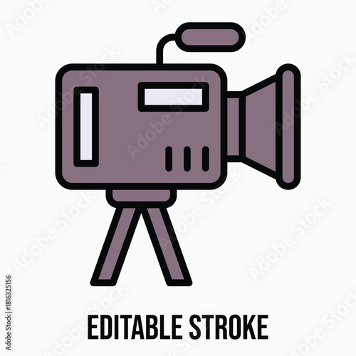 Video Camera Vector Icon Illustration, Lineal Colour Icon