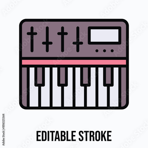Music Keyboard Vector Icon Illustration, Lineal Colour Icon