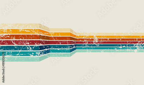 Retro horizontal multicolor lines vector background with vintage grunge texture effect, perfect for 70s style posters, wallpapers, and creative graphic design.