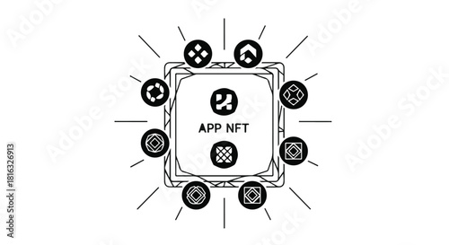 Digital artwork showcasing app NFT technology with radiating connections