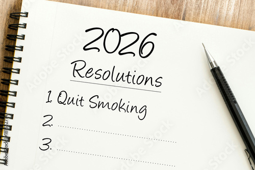 Planning for a Healthier Future A Notebook Displaying 2026 Resolutions with Quit Smoking as a Top Goal