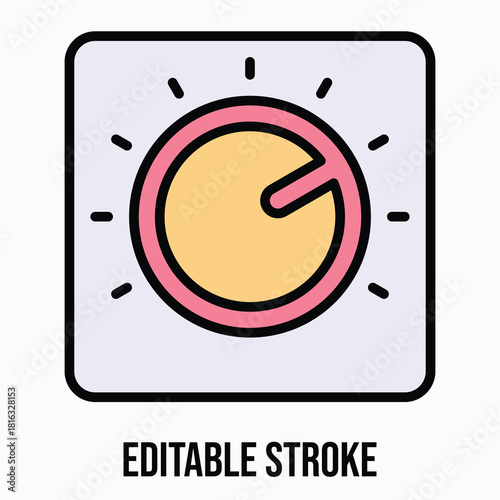 Music Volume Knob Vector Icon Illustration, Lineal Colour Icon