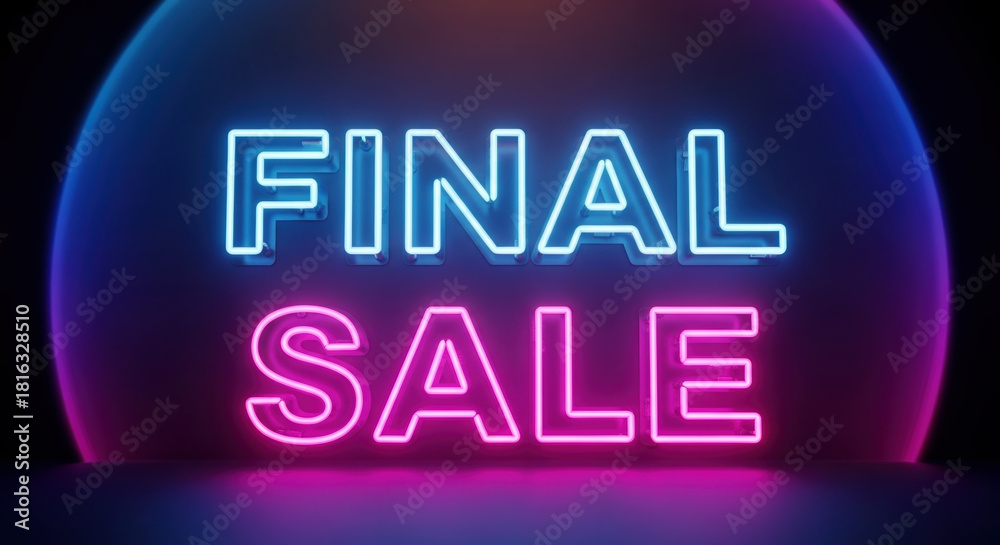 Obraz premium Final sale neon sign with blue and pink glowing letters on dark background
