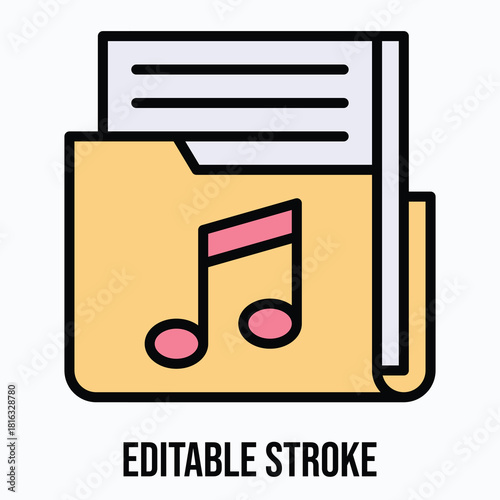 Music Folder Storage Vector Icon Illustration, Lineal Colour Icon