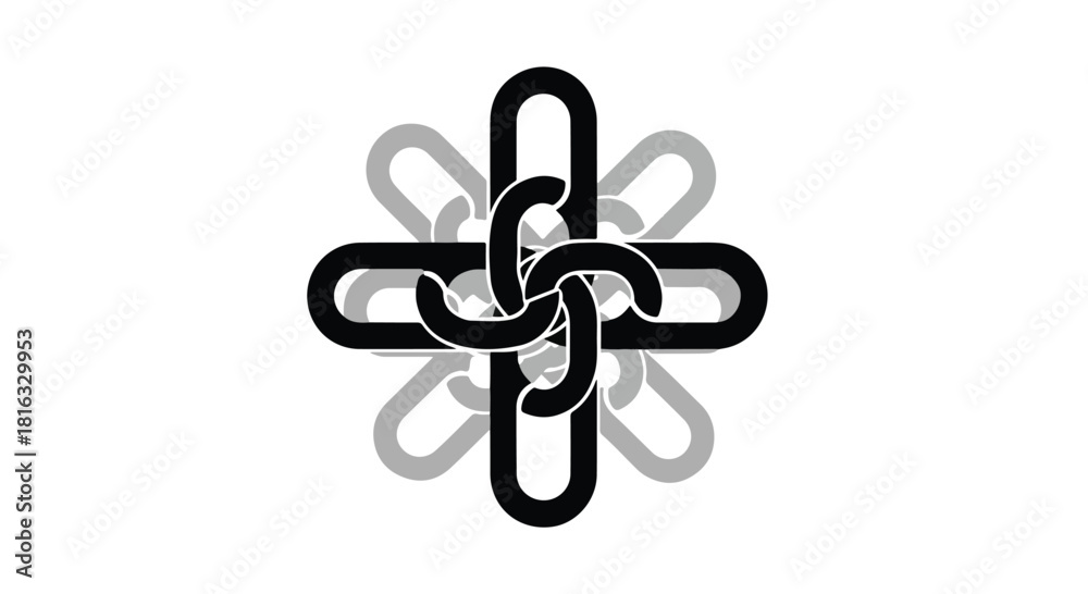 Fototapeta premium Interconnected abstract links forming a central cross shape with radiating elements
