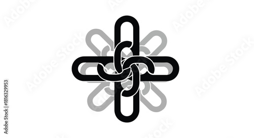 Interconnected abstract links forming a central cross shape with radiating elements