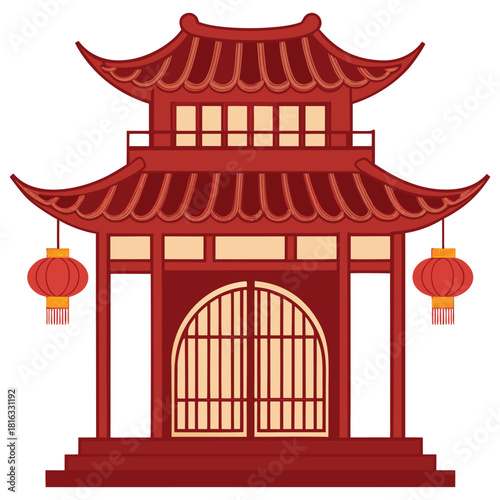 Traditional Chinese Gatehouse Vector Ancient Oriental Temple Clipart