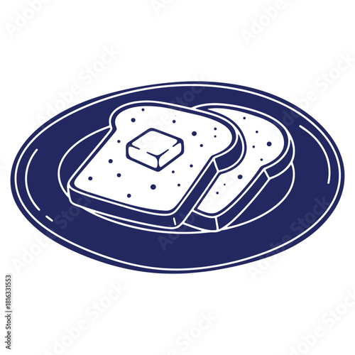 Breakfast Toast with Butter on a Plate Vector Illustration for Food and Nutrition Concepts and Simple Meal Design
