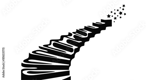 Journey to success, ascending stairs towards starry aspirations and dreams.