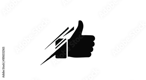 Bold thumbs up gesture with a stylized graphic element, symbolizing approval and success.