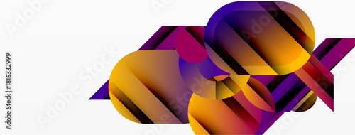 Abstract shapes overlap, creating vibrant color gradients. Design features smooth transitions, modern aesthetic. Composition feels dynamic, energetic.