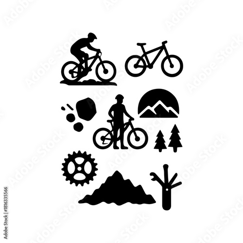 Mountain biking silhouette icons and symbols