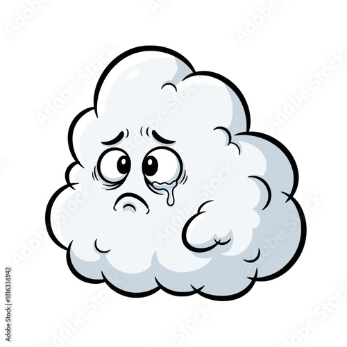 Cartoon cloud with sad expression and tear rolling down its face.