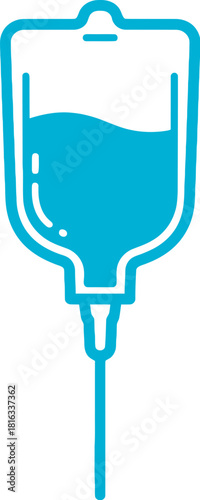 Medical IV drip bag with blue fluid, symbolizing healthcare and treatment.
