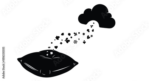 Pillow releasing dreams and thoughts into the night sky