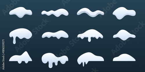 Cartoon snow caps and snowdrift vector set for winter decoration