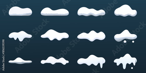 Cartoon snow caps set for winter design elements and decorations