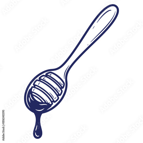 Honey dipper with dripping honey sketch style illustration sweet golden nectar natural sweetener in a minimalistic design