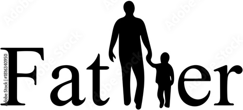 Father and child silhouette graphic illustration, paternal bond, family concept, love and care symbol