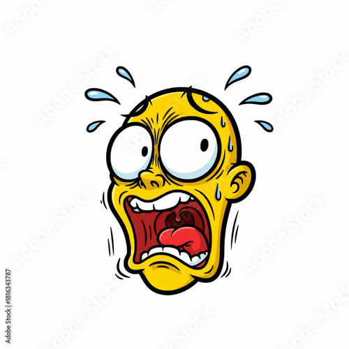 Cartoon illustration of a yellow-skinned person with a wide open mouth and bulging eyes, showing fear.
