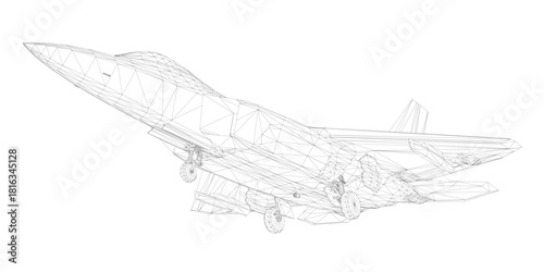 A 3D wireframe model of a combat fighter jet on a clean white background. The detailed rendering clearly shows the aircraft's wings, tail section, and cockpit structure.