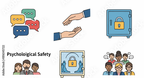 Illustrative depiction of psychological safety featuring communication and secure environments shown in detail