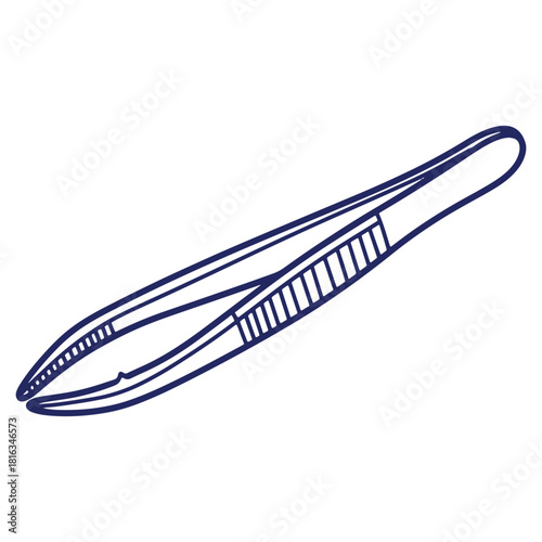 Minimalist line art of tweezers precision tool for detailed work and medical applications on white background for graphic designs