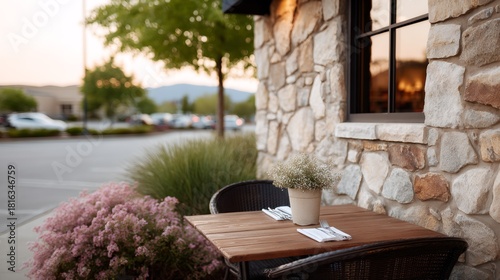 Fototapeta Naklejka Na Ścianę i Meble -  Table with two chairs and a vase of flowers on it