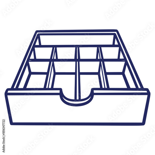 Organized Desk Drawer with Compartments for Supplies in a Minimalist Outline Design