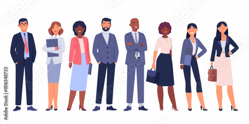 Diverse group of business professionals standing together ready for success