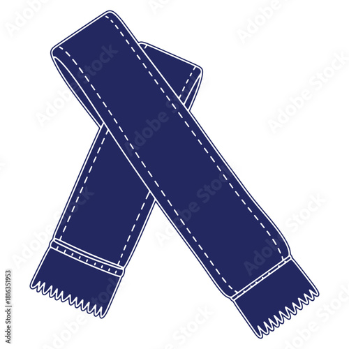 Stylish blue winter scarf illustration vector graphic element on white background for fashion accessories and cold weather clothing design