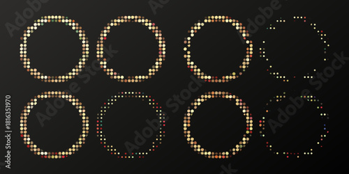 Abstract circles made of dots with varying color and opacity