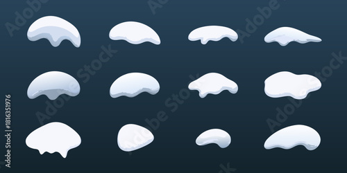 Cartoon snow caps vector set for winter design elements and decorations