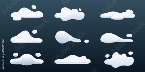 Cartoon snowdrift set winter snow caps on dark blue background vector illustration